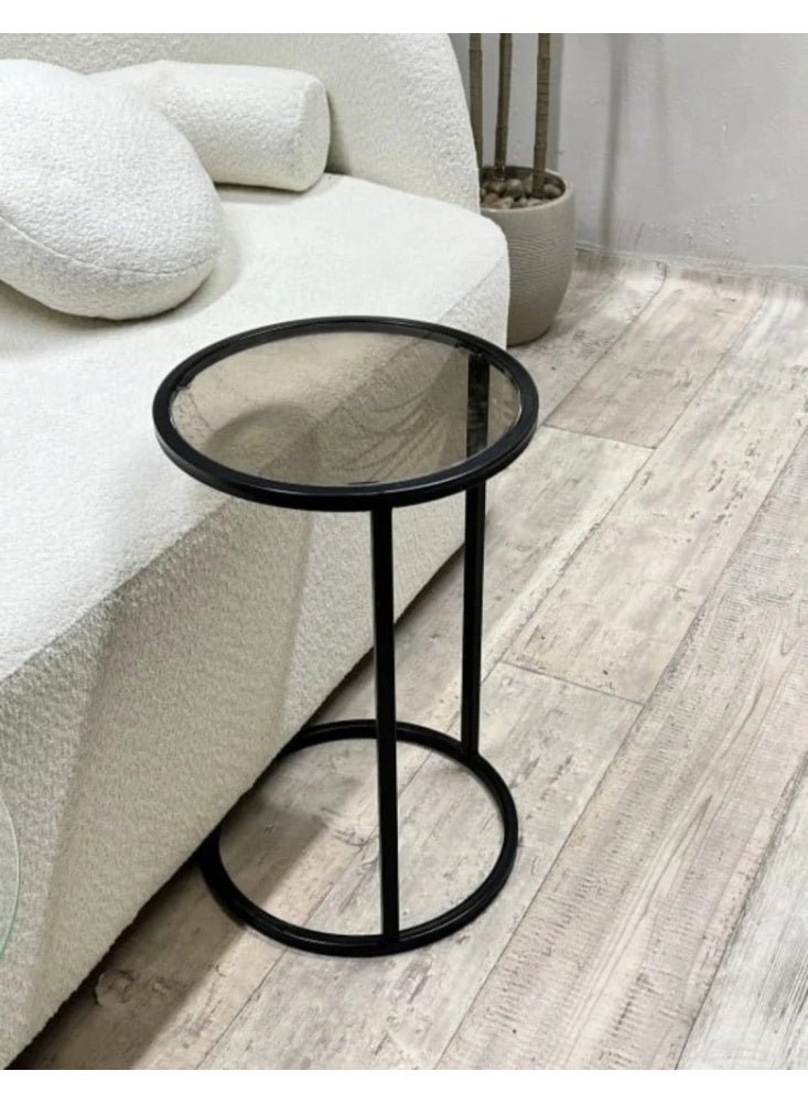 طاولة خدمة جانبية مودرن - هيكل حديد أسود وسطح  فاخر - للقهوة والابتوب.